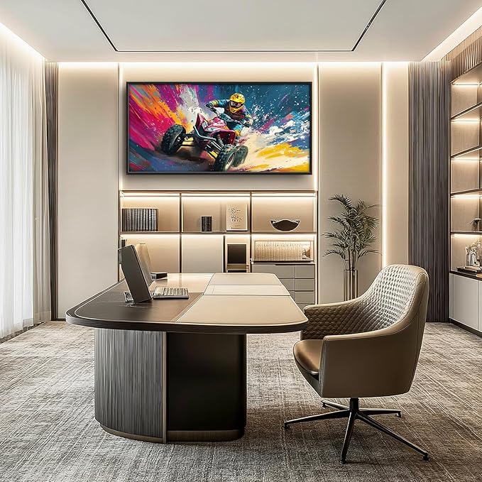 Flintis Large Kart Racing Framed Wall Art Racing Car Pictures Wall Decor Abstract Colorful Race Car Canvas Painting Print Artworks Decor Framed for Living Room Bathroom Master Bedroom 60L X 30W