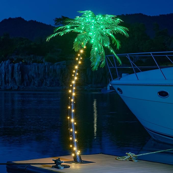 Lightshare 7 Feet Palm Tree 96LED Lights Artificial Fake Tree Decoration for Tiki Bar Outside Patio Porch Pool Christmas Nativity
