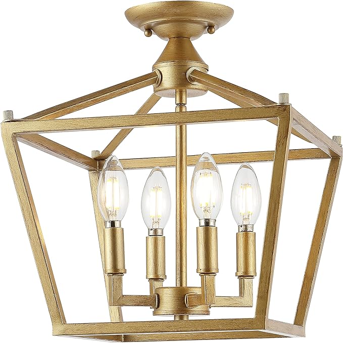 JONATHAN Y JYL7610B Plains Mini Lantern 12" 4-Light Iron Modern Farmhouse LED Flush Mount, Rustic, Industrial, Dimmable, 2700K Cozy Warm Light Kitchen, Hallway, Bathroom, Stairwell, Brass Gold