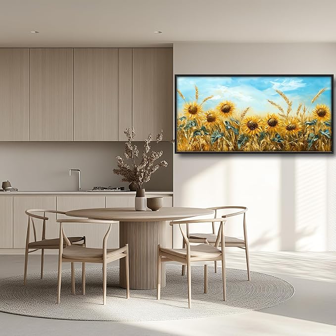Olivine Large Wall Art, Sunflower Pictures Wall Decor, Sunflower Wheat Painting, Nature Landscape Canvas Prints, Framed Artwork for Living Room Bedroom Bathroom Office Home Decoration 60"x30"