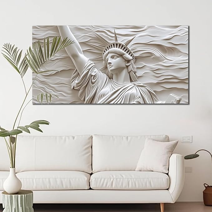Trogonup White Statue of Liberty Canvas Wall Art for Living Room Large Modern Canvas Prints Abstract Artwork for Bedroom Home Office Women 24"x48"