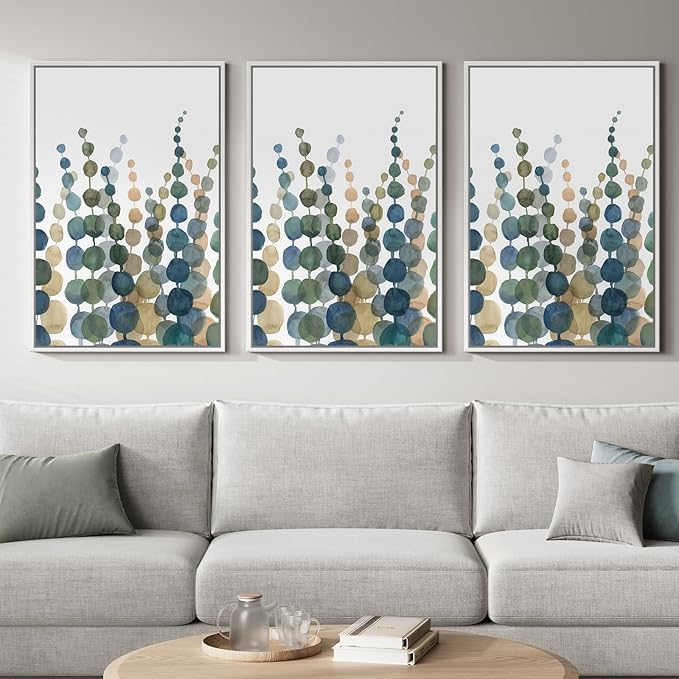 Framed Coastal Wall Art for Living Room, Large Modern Watercolor Botanical Artwork for Walls, 3 Piece Abstract Plant Minimalist Paintings Prints for Bedroom Office Hallway Wall Decor, 24x36 Inch