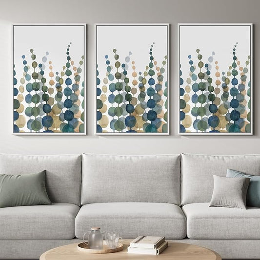 Framed Coastal Wall Art for Living Room, Large Modern Watercolor Botanical Artwork for Walls, 3 Piece Abstract Plant Minimalist Paintings Prints for Bedroom Office Hallway Wall Decor, 24x36 Inch