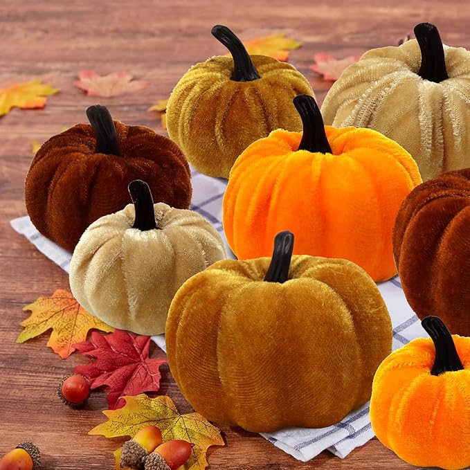 CH HAICHENG 12 Pcs Velvet Pumpkins Assorted Colors and Sizes Fake Artificial Small Velvet Pumpkin Fall Decorations for Home Farmhouse Harvest Wedding Halloween Thanksgiving Decor