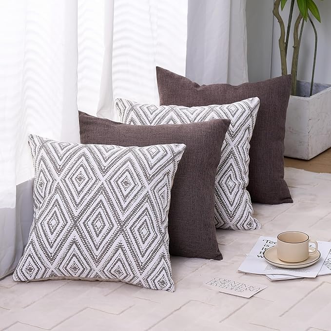 HPUK Decorative Throw Pillow Covers Set of 4 Couch Pillows Accent Cushion Cover for Couch Sofa Living Room, 20"x20" inches, Natural