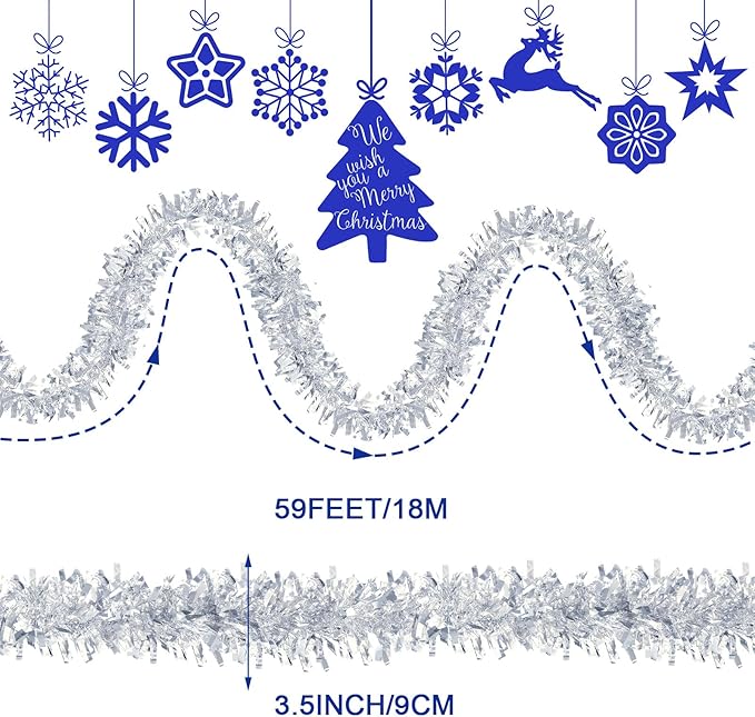 Dingion 59 Feet Christmas Tinsel Garland Metallic Twist Ornaments Hanging Glitter Xmas Garland for Christmas Tree Indoor Outdoor Decoration Party Supplies