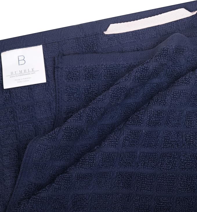 Bumble Kitchen Towels | 100% Cotton Dish Towels with Hanging Loop | 16"x 28" | 380GSM | Absorbent Kitchen Towel Set | 6 Pack, Navy