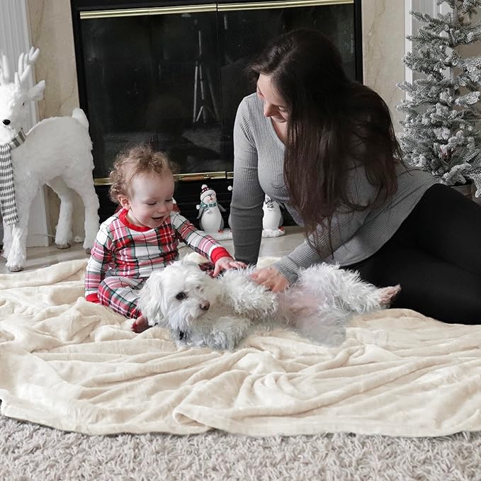 Bedsure Fleece Throw Blanket for Couch Cream - Lightweight Plush Fuzzy Cozy Soft Blankets and Throws for Sofa, 50x60 inches