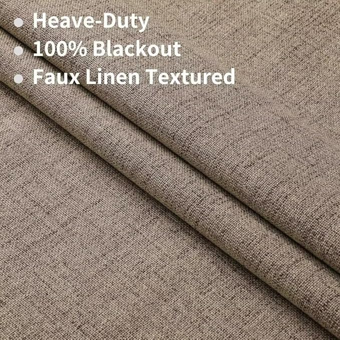 Joydeco Natural Linen Curtains 96 inch Length 2 Panels Set Burg 100% Blackout Patio Door Curtain Room Darkening Sliding Door Curtains Thermal Insulated Back tab Rod Pocket(105x96 inch, Linen)