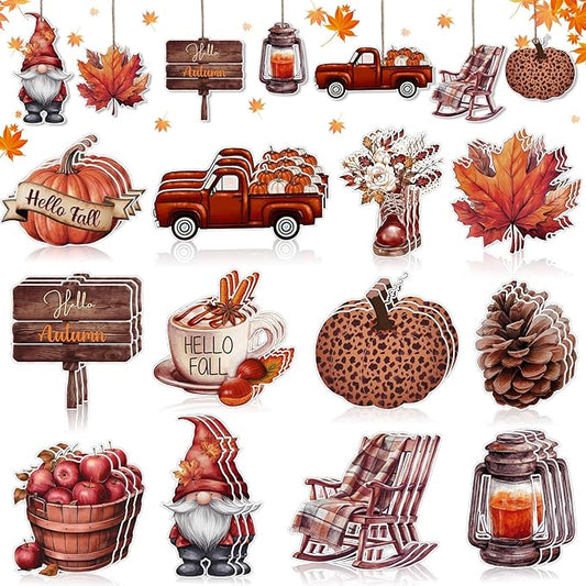 36Pcs Fall Tree Ornaments,Fall Thanksgiving Wood Ornaments for Autumn Decorations with String Fall Decorations for Home Tree Office