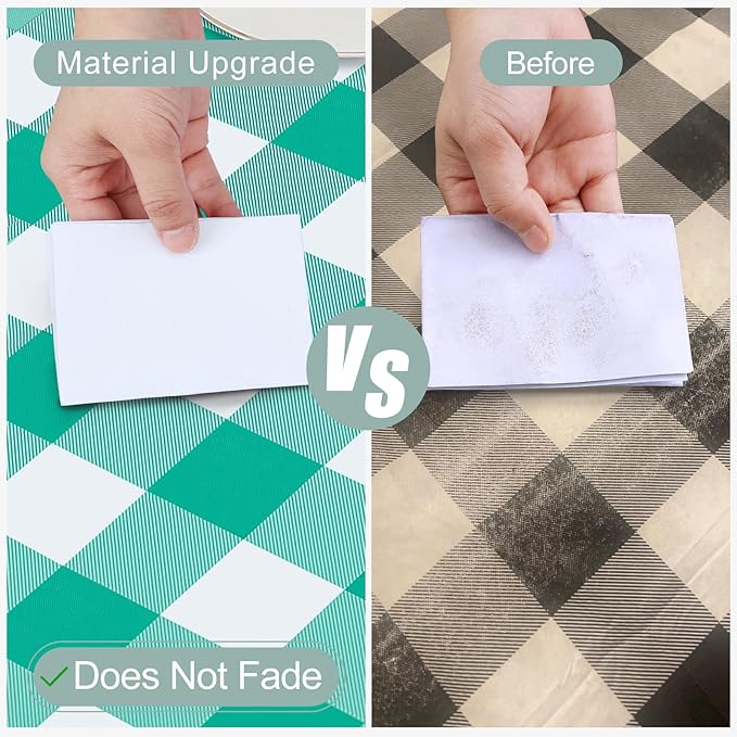 misaya Rectangle Waterproof Vinyl Table Cloth, Buffalo Flannel Backed Tablecloth, Wipeable Plastic Table Cover for Dinner, Kitchen, Outdoor (60" x 84", Green and White)