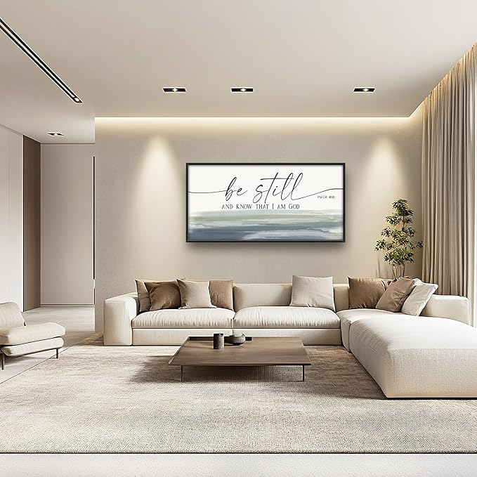 Flintis Large Christian Wall Art Be Still and Know That I Am God Sign Pictures Wall Decor Bible Verse Canvas Painting Print Artworks Framed for Living Room Bathroom Master Bedroom Office 60L x 30W