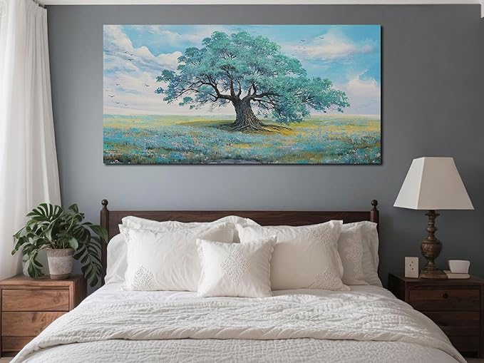 Ardemy Landscape Wall Art Canvas for Living Room Green Teal Tree Scenery Painting Bedroom Nature Picture Artwork Framed Dining Room Kitchen Home Office Wall Decor, Large 48"x24"