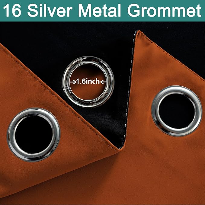 Yakamok 100% Blackout Thermal Insulated Curtains, Noise Reducing Barrier Panel for Sliding Glass Door, 2 Thick Layers Heat Full Light Blocking Patio Door Drapery, Burnt Orange, W100 x L84, 1 Panel