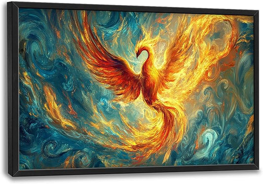 Large Phoenix Wall Art for Living Room, Fire Phoenix Oversized Wall Decor Pictures, Abstract Bird Framed Canvas Print Painting, Modern Artwork for Bedroom Office Home Decor 36"x24"