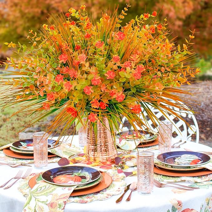 Uieke 20 Bundles Artificial Fall Flowers Outdoor UV Resistant Fake Autumn Flowers No Fade Faux Plastic Plants Thanksgiving Garden Window Box Farmhouse Décor