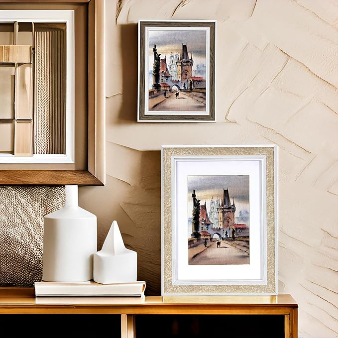 8x10 Picture Frame Set of 6, Rustic Farmhouse Photo Frame, Display 5x7 with Mat or 8x10 Without Mat for Decorative on Wall Hanging and Tabletop Placement