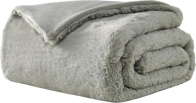 UGG Plush Faux Fur Throw Blanket Reversible Medium Weight Luxury Soft Throw Blankets for Bed or Chair, Hypoallergenic, Machine Washable, Home Decor, 50-inch x 70-inch, Seal Light Grey (Euphoria)