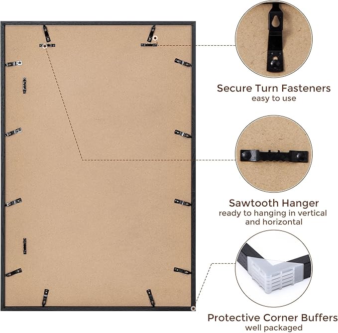 20x30 Picture Frames in Black, 20"x30" Oak Wood Poster Frame, 20 x 30 Wood Frame with Real Glass, 20x30 Matted Frame for 16x24 Picture (Black, 1 Pack)