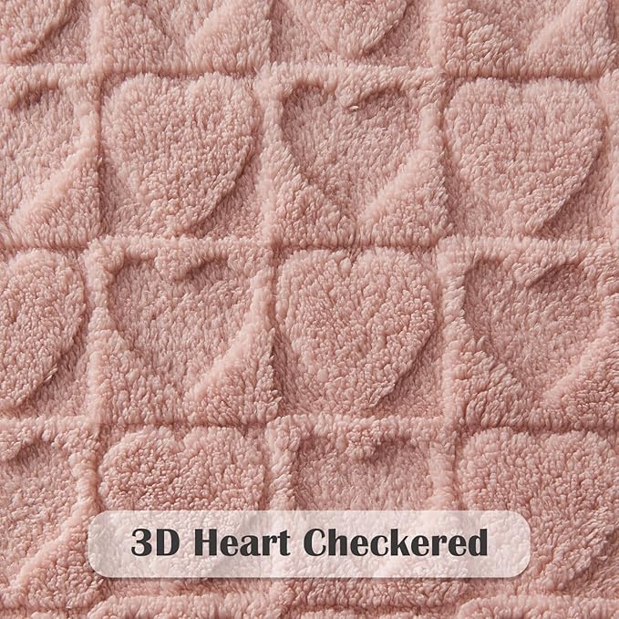 NEWCOSPLAY Super Soft Throw Blanket Dusty Pink Love Premium Silky Flannel Fleece 3D Heart Checkered Lightweight Bed Blanket All Season Use (Dusty Pink Love, Throw(50"x70"))