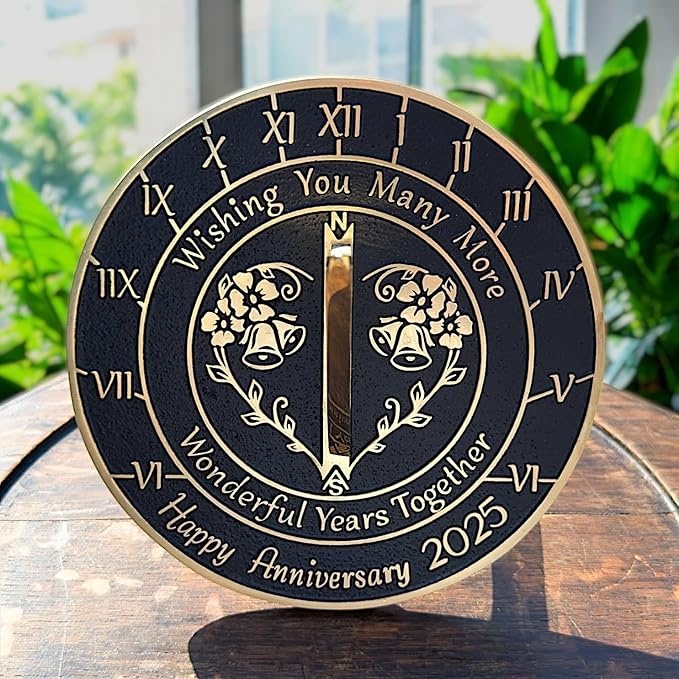 Anniversary Sundial Gift for Any Wedding Anniversary in 2025 - Wonderful Years - Recycled Metal Home Decor Or Garden Present Idea - Handmade in UK for Him, Her Parents Or Couples Celebration