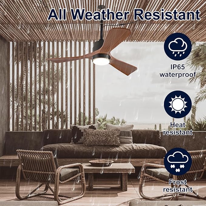42 inch Gazebo Ceiling Fans Outdoor Hanging Waterproof, Wet Rated Oudoor Ceiling Fans for Patios with Light, 6 Speed Remote, Plug in Cord Outlet Hook for Outside Porch, Pergola, Garage-Wulnut