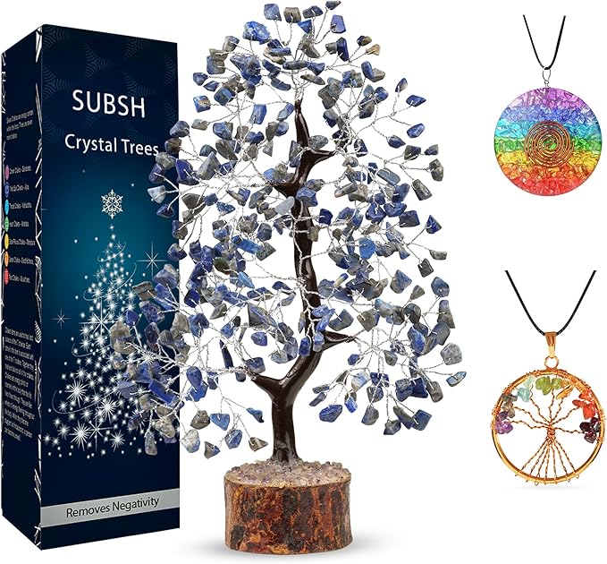 Lapis Lazuli Crystal Tree, Gemstone Tree, Home Decor, Office Desk Decor, Living Room Decor, Bonsai Trees for Positive Energy, Fake Plants, Birthday Gifts for Women, Office Desk Accessories 10-12"