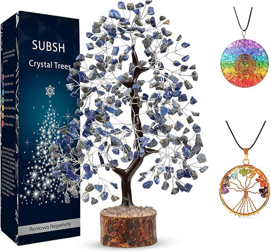 Lapis Lazuli Crystal Tree, Gemstone Tree, Home Decor, Office Desk Decor, Living Room Decor, Bonsai Trees for Positive Energy, Fake Plants, Birthday Gifts for Women, Office Desk Accessories 10-12"