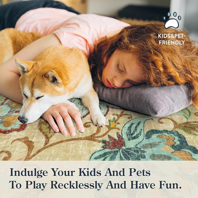 Lahome Floral Runner Rug - 2x4 Area Rug Non-Slip Low-Pile Washble Entryway Runner Rug Small Throw Laundry Mat Bathroom Runner, Boho Beige Paisley Carpet Runners for Hallway Bedroom Kitchen Foyer