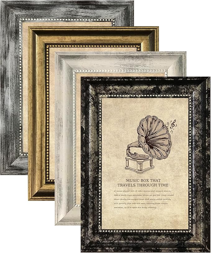 5x7 Picture Frames Set of 4- Rustic Retro Photo Frame with Real Glass Wall Mount and Tabletop Display Family Friends Wedding Gift