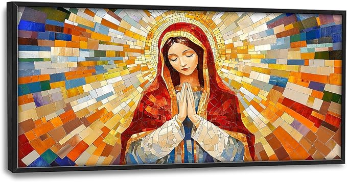 Virgin Mary Wall Art for Living Room, Our Lady of Guadalupe Canvas Wall Decor, Large Jesus Mother Pictures Framed Painting, Catholic Spiritual Artwork for Bedroom Office Home Decor 60L'' × 30W''