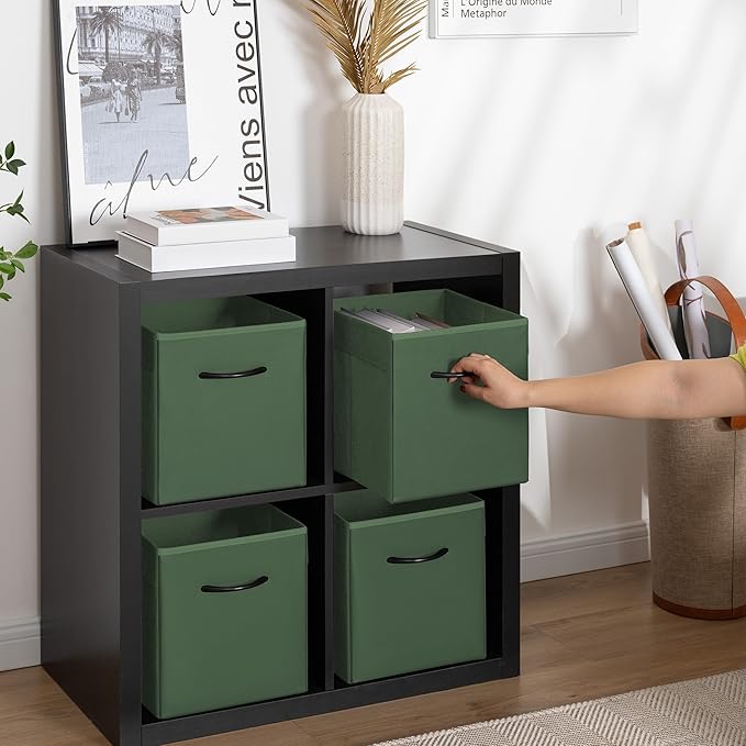 StorageWorks Green Storage Cubes, 11 Inch Cube Storage Bins with Handle, Cube Storage Organizer Bins for Shelves and Closet, Collapsible Storage Bins, 4-Pack