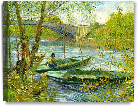 DECORARTS - Fishermen And Boats From The Pont De Clichy, Vincent Van Gogh Art Reproduction. Giclee Canvas Prints Wall Art for Home Decor 20x16