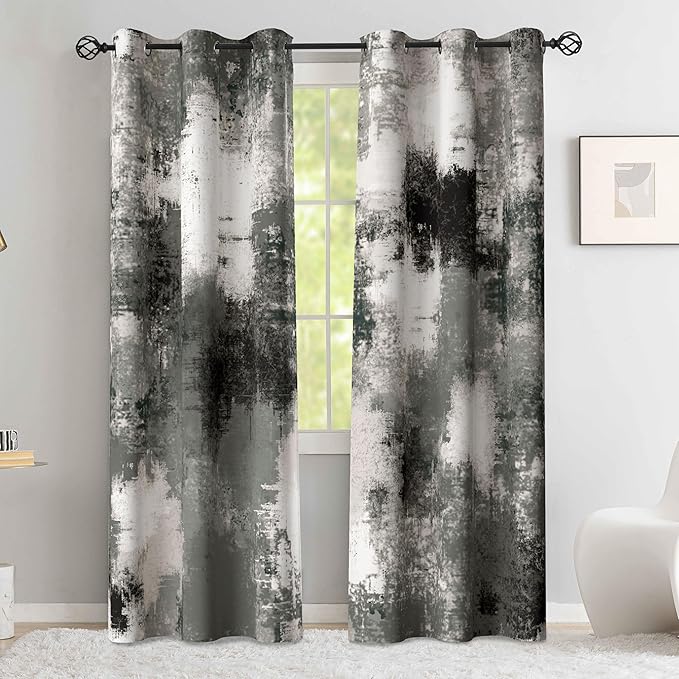 Asuexpect Black Grey Abstract Curtains 2 Panels Abstract Rust Curtain Room Darkening Grommet Window Treatments Modern Decorative for Bedroom Living Room, 42x63 Inches, Black Grey