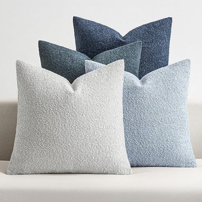 MIULEE Pack of 4 Decorative Textured Boucle Throw Pillow Covers 20x20 Inch Neutral Blue Accent Solid Pillow Cases Couch Cushion Covers for Modern Farmhouse Boho Chair Sofa Bed Livingroom Home Decor
