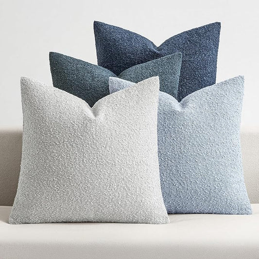 MIULEE Pack of 4 Decorative Textured Boucle Throw Pillow Covers 18x18 Inch Neutral Blue Accent Solid Pillow Cases Couch Cushion Covers for Modern Farmhouse Boho Chair Sofa Bed Livingroom Home Decor