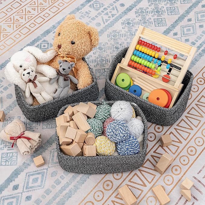 CubesLand Mixed Black Baskets Bins for Organizing,Small Woven Storage Baskets for Shelves,Cute Closet Cube Bins Set 3,Baby Nursery Cube Organizer Toys Basket Bin,Home Decor Organization Bins