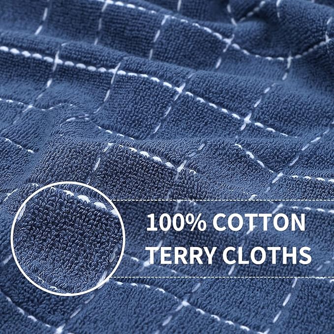 Homaxy 100% Cotton Terry Kitchen Towels(Navy Blue, 13 x 28 inches), Checkered Designed, Soft and Super Absorbent Dish Towels, 8 Pack