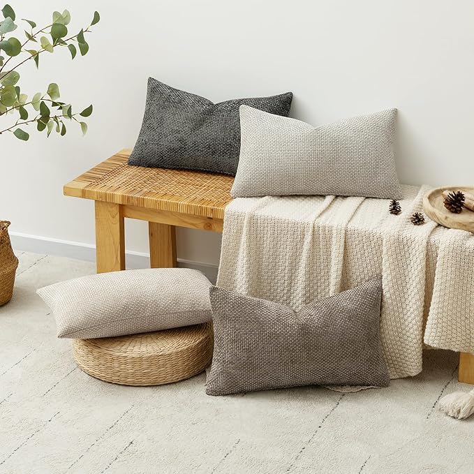 MIULEE Pack of 4 Couch Throw Pillow Covers 12x20 Inch Neutral Soft Decorative Chenille Pillow Covers Farmhouse Boho Accent Cushion Covers for Mid Century Modern Home Decor Sofa Bedroom Living Room