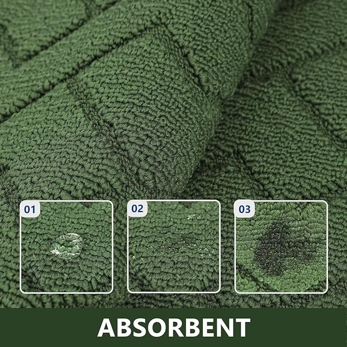 hicorfe Kitchen Rugs and Mats Sets,2 Pieces Super Absorbent Polypropylene Non-Slip Rug,Soft Comfort Floor Mat,Washable for Kitchen,Hallway,Office,Sink,Laundry(20" x 31.5" Plus 20" x 48",Green)