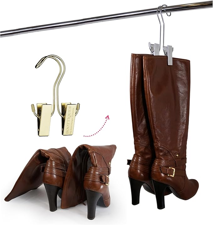 Original Boot Hanger - Shoe Storage Space Saver (Set of 3); Boot Hanger, Holder, Clips, Storage (Champagne Gold)