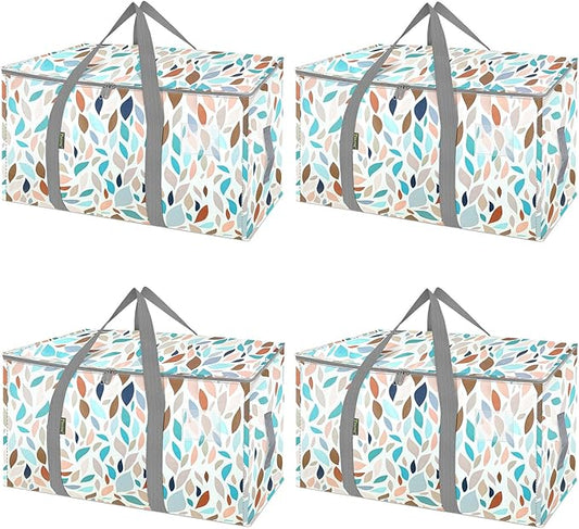 BALEINE 4-Pack Oversized Moving Bags with Reinforced Handles, Heavy-Duty Storage Tote for Clothes, Moving Supplies (Mosaic, 4-Pack)