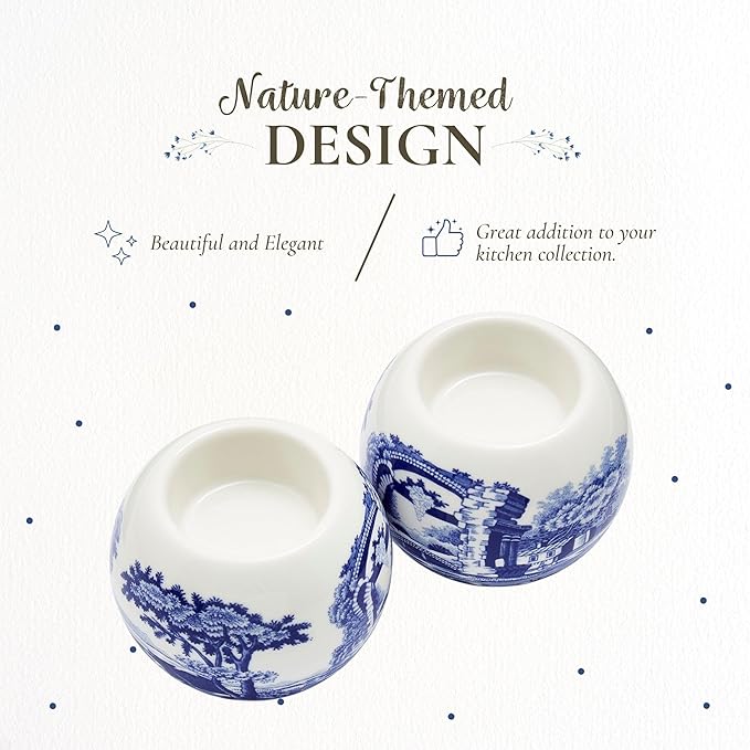 Spode Blue Italian Tealight Holders | Set of 2 Round Tealight Holders | Made of Fine Porcelain | 4 Inch Candle Holders for Home Décor and Housewarming Gift | Dishwasher Safe
