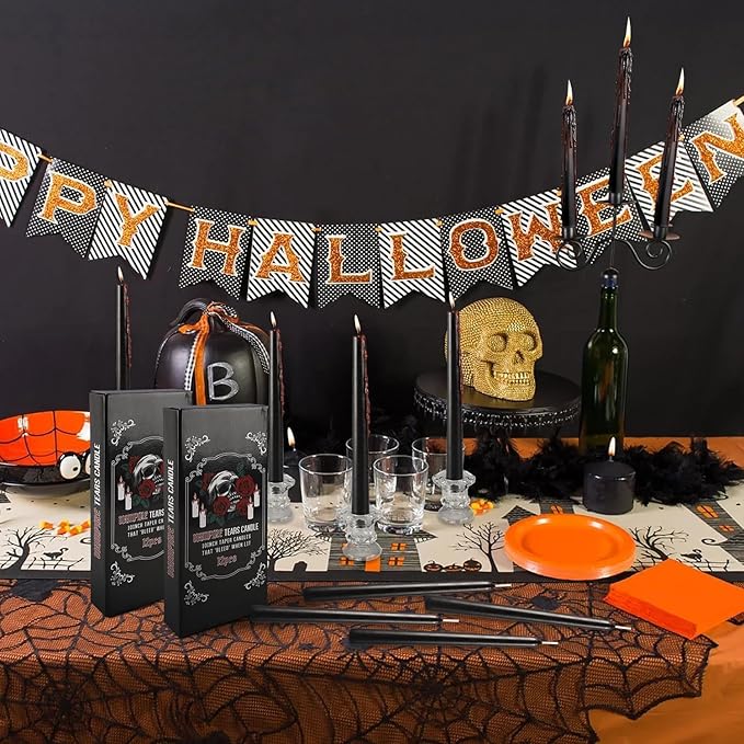 12PCS 10-Inch Black Bleeding Taper Candles,Vampire Tears Taper Candles- Unscented Candle Pack Ideal for Halloween, Christmas, Rituals, and Themed Party Decor.