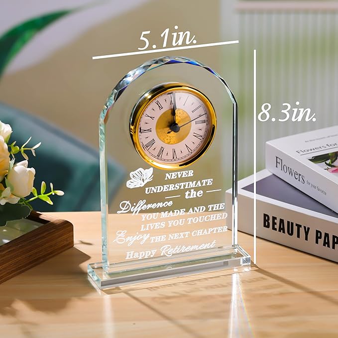 Qianwei Retirement Gifts - Crystal Clock, Going Away & Farewell Gifts for Women, Men, Nurses, Teachers & Friends