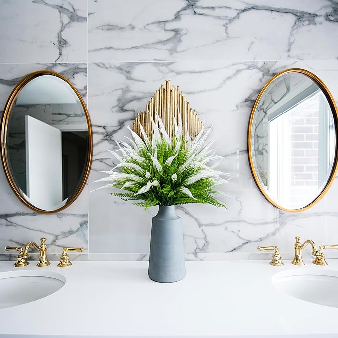 12 Bundles Outdoor Artificial Plants Flowers UV Resistant Fake Grass Plants Tropical Faux Bushes Shrubs for Home Front Porch Outside Planter Garden Landscape Décor