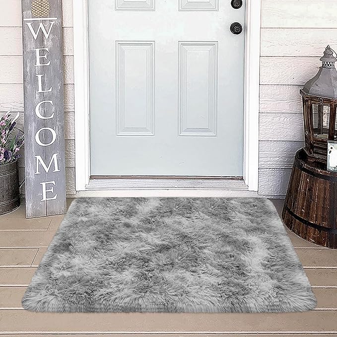 Small Area Rug for Bedroom 2x3ft Mini Tie Dye Grey Fluffy Rug Mat Bedside Throw Rug for Kids Room Boys Teens Nursery Baby Dorm Living Room Home Decor Rug