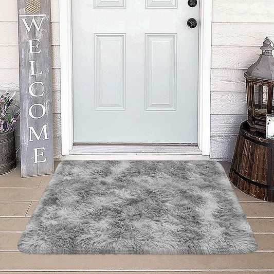 Small Area Rug for Bedroom 2x3ft Mini Tie Dye Grey Fluffy Rug Mat Bedside Throw Rug for Kids Room Boys Teens Nursery Baby Dorm Living Room Home Decor Rug