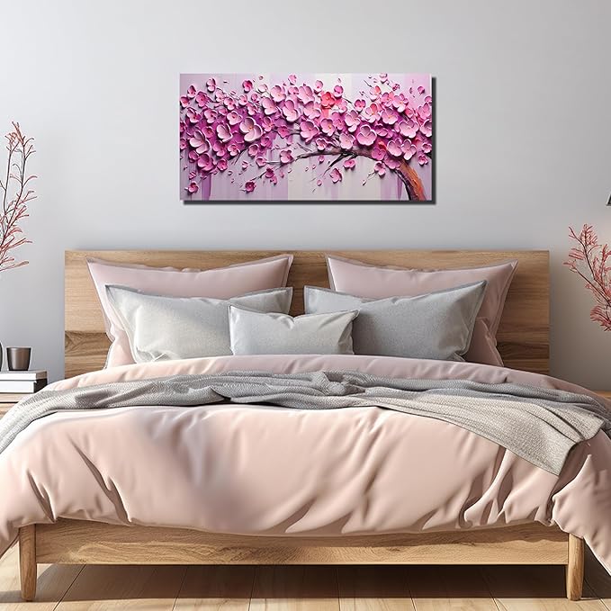 Zoyotago Pink Tree of Life Wall Art for Living Room Flower Picture for Bedroom Office Girls' Room Decor Modern Artwork Canvas Prints 20"x40"