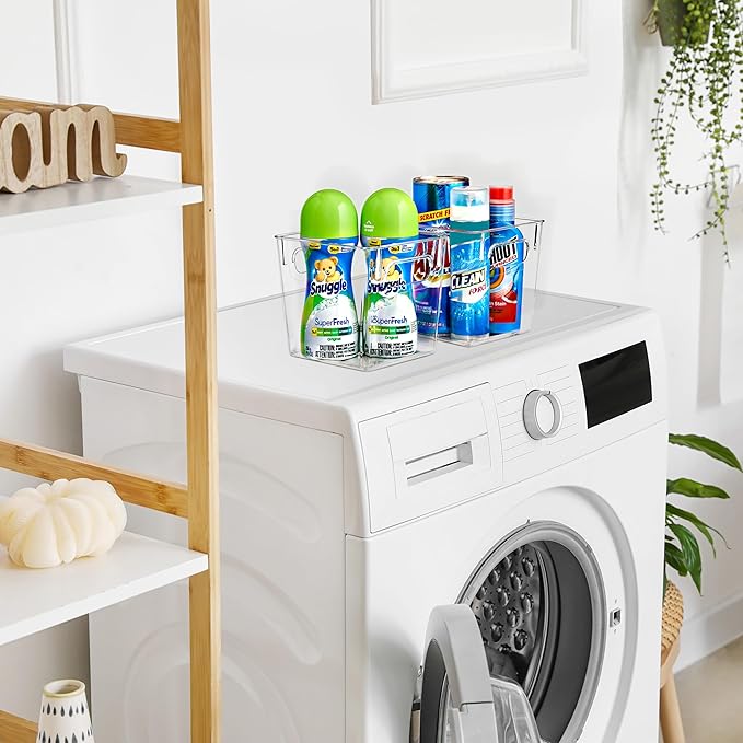 Sorbus 8 Pack Small Clear Plastic Storage Bins, Clear Organizer Bins with Handle for Kitchen, Pantry, Cabinet, Refrigerator, Craft, Toys, Clothes, Closet, Under Sink, Bathroom Organizers and Storage